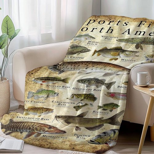 Quisenti Fishing Enthusiast Blanket - Funny Fish Knowledge Blanket, Unique Fisherman Gift for Boys, Dad, Grandpa (70in*90in)