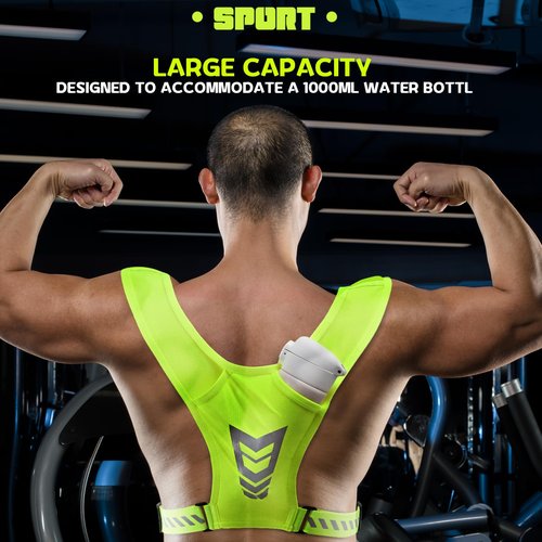 Reflective Vest Chest Phone Holder, Adjustable Hydration Training Workout Gear for Nighttime Running Biking Motorcycle Dog Walking (Fluorescent green)