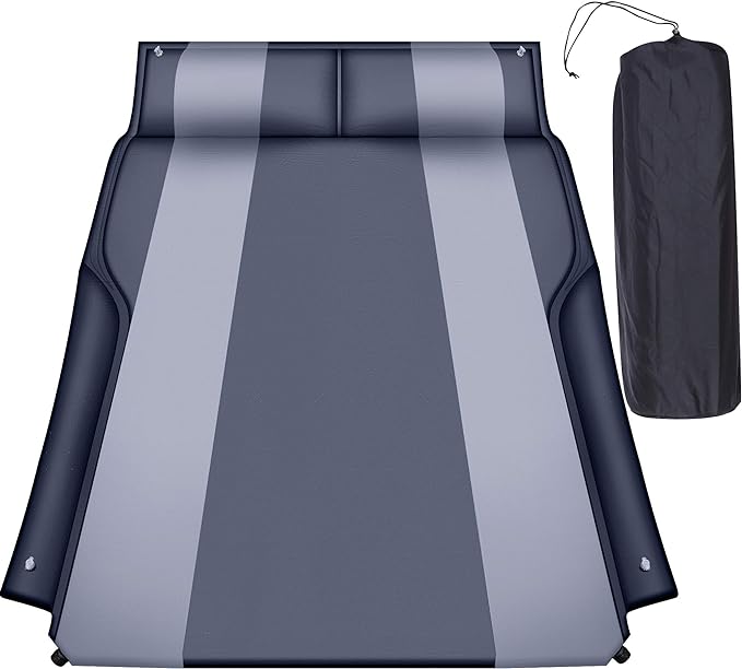 Automatic SUV air Mattress, Self Inflating Sleeping pad for car Camping or Tent Camping, Self-Inflatable Car Mattress with Inflatable Pillow Used for Minivan/SUV/Truck Back seat (Black)