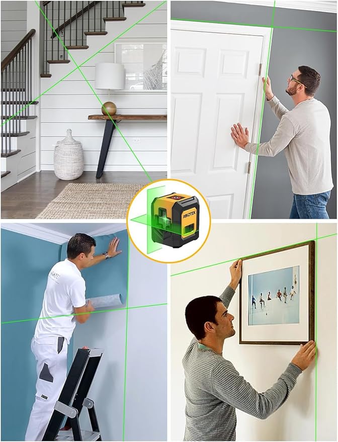 Green Laser Level, 20m/65ft Cross Line Laser with Self-Leveling Green Beam, Carrying Pouch, 2 AA Batteries, for Home Decoration/DIY/Construction Site etc