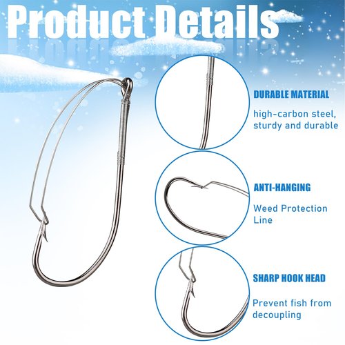 10 Pcs Weedless Wacky Rig Hooks Bass Fishing Hooks for Wacky Rigging Worm Lure Long Neck Hooks Anti-Hanging Bottom Mouthguard Fish Hook for Wacky Rigging Worm Lure 2/0