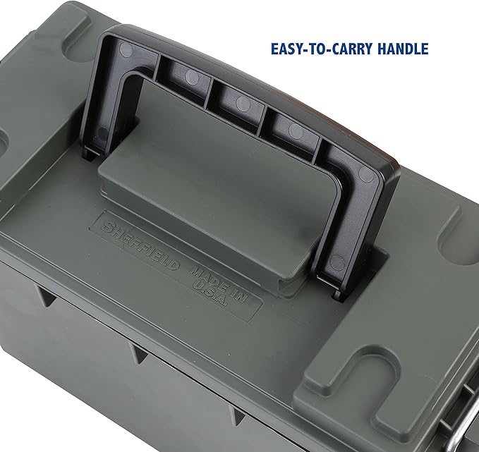 Sheffield 12626 Ammo Storage Box, .30 Cal, Water Resistant, Lockable, Made in USA, Green (Pack of 6)