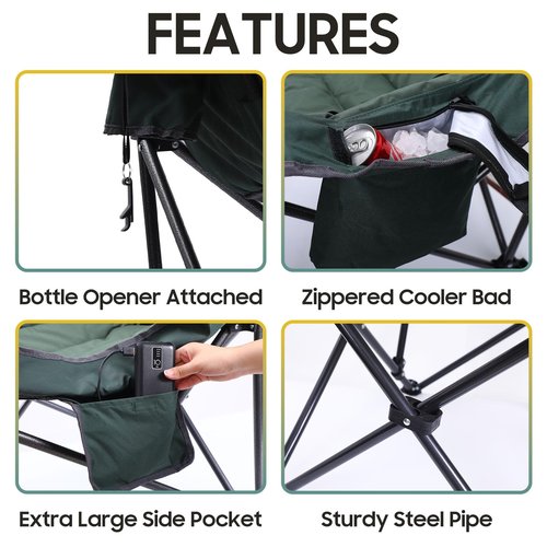 Nice C Heated Camping Chairs with Battery, Outdoor Heated Sports Chair, Oversized XL Padded Camping Chair, Wide&Thick, Heavy Duty 400lb, Carry Bag, Cup Holder & Cooler (Two Green)