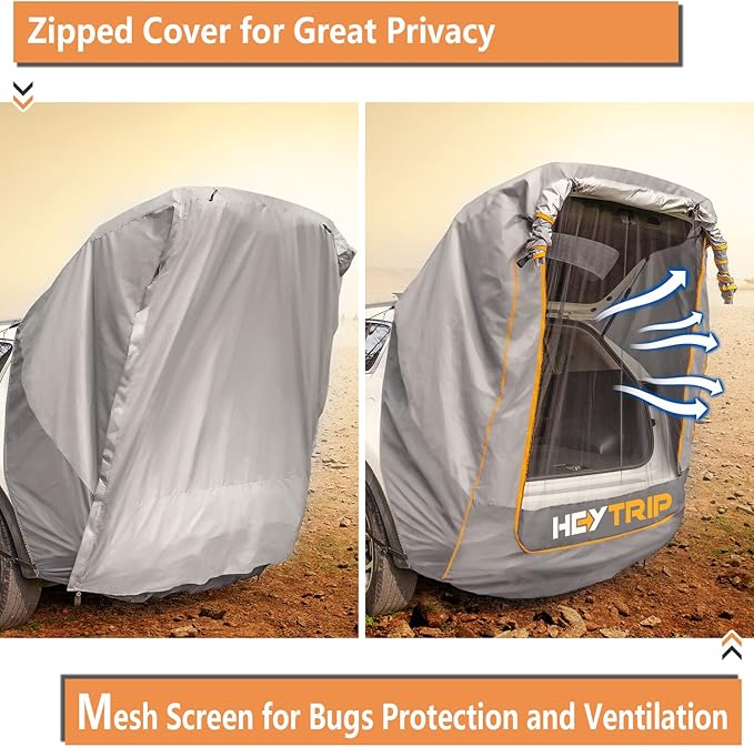 HEYTRIP SUV Tailgate Tent with Awning Shade Waterproof Windproof Hatchback Camping Car Tent, Universal Fit Most SUV/Van/MPV/CUV, Gray