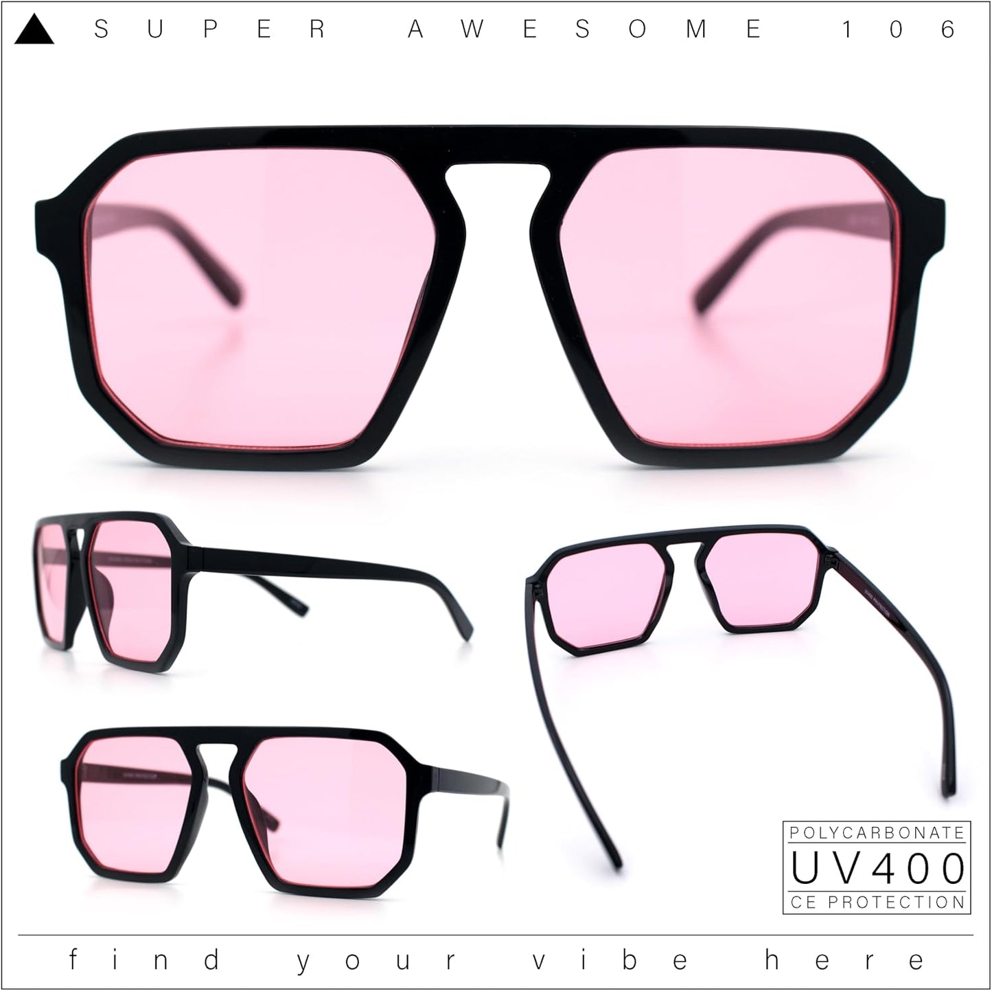 SA106 Mens Octagon Geometric Plastic Racer Mob Pilots Sunglasses