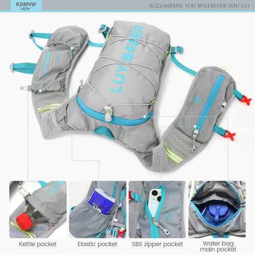 KSIBNW Running Hydration Vest Backpack, Lightweight Hydration Backpack with 1.5L Water Bladder Breathable and Sweatproof Running Rucksack Bladder Bag for Running Cycling for Women Men, Blue