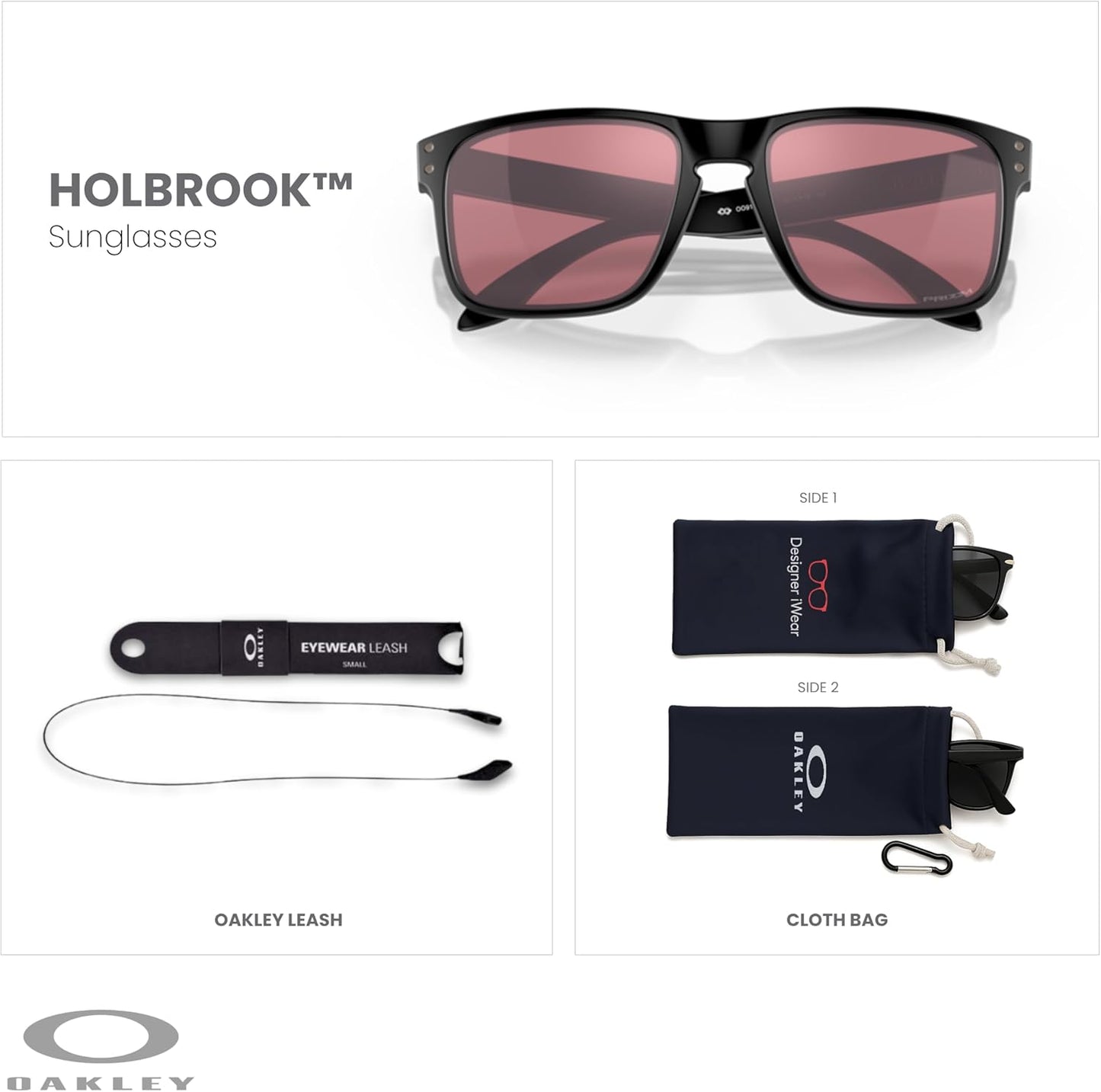 OAKLEY Holbrook OO9102 Square Sunglasses for Men+ Bundle Accessory Leash Kit, Microfiber Pouch