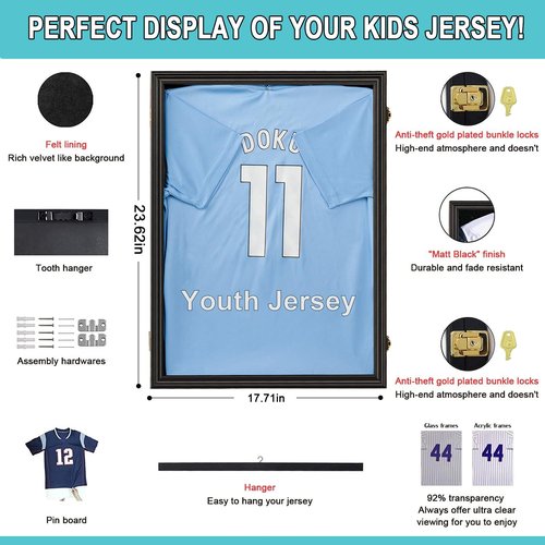 KCRasan Lockable Kids Jersey Display Case Youth Jersey Box with UV Protection for Baseball, Basketball, Football, Soccer & Uniform, Small