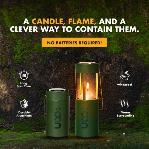UCO Original Candle Lantern Value Pack with 3 Candles and Storage Bag, Original Size, Powder Coated, Forest