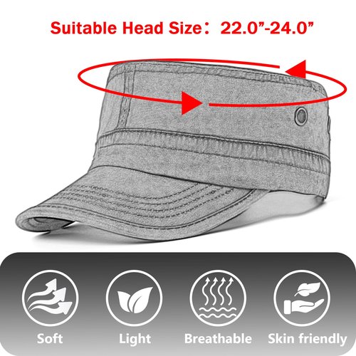 meioro Washed Cotton Military Caps Unisex Adjustable Cadet Army Cap Classic Vintage Captain Hat Flat Top Cap （Black）
