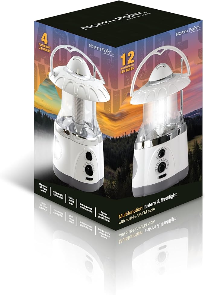Multifunctional Radio Camping Lantern, Battery Powered, LED Lantern, Tent Light, Perfect Lantern Flashlight for Hurricane, Emergency, Survival Kits, Hiking, Fishing, Home Decor , White, 10"x6"x6"
