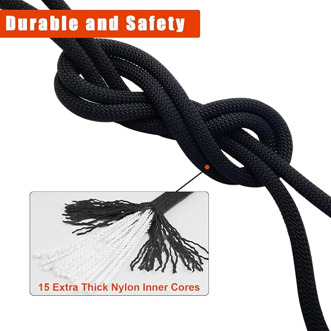 Ritafc Climbe Static Rope UIAA Rappelling Rope 11mm 200FT Static Line Nylon Kern Mantle Rope for Mountain Tree Climbe, Hauling, Rescue Equipment