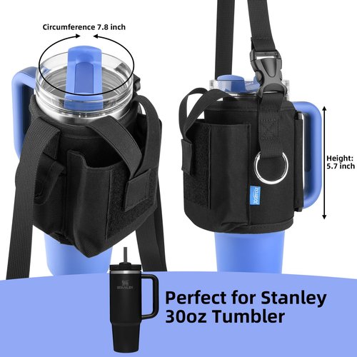Xxerciz Water Bottle Carrier Pouch with Phone Pocket for Stanley 30 oz Tumbler with Handle, Nylon Water Bottle Holder Pouch with Adjustable Strap for Stanley Cup Accessories