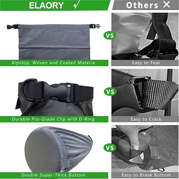 Waterproof Dry Bags 3 Pack (5L, 10L, 20L) - Lightweight Waterproof Storage Bags for Travel, Boating, Fishing, Rafting, Swimming, Camping & Outdoor Activities - Durable & Compact Design - Grey