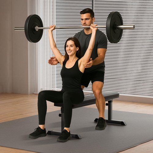 WECENI Black Flat weight Bench, Bench workout, Easy Assembly for Training Bench Press with adjustable height, 600LBS gym bench for Full Body Workout and home workout, 4 Adjustable Heights Heavyy Bench,
