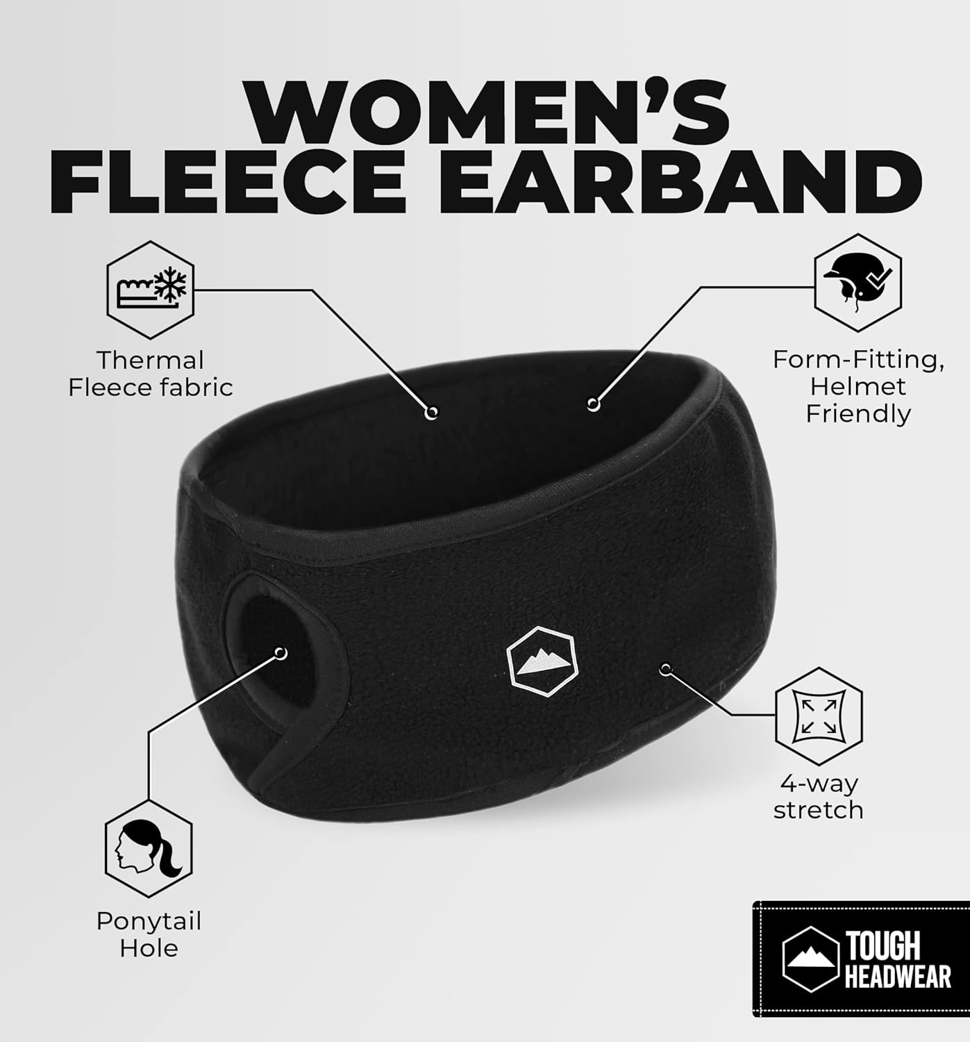 Tough Headwear Winter Headbands for Women - Ear Warmers - Ear Muffs for Winter - Fleece Headband for Men & Women for Cold Weather