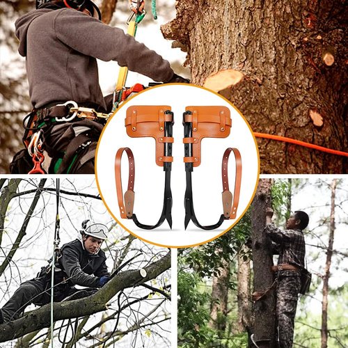 MYCGJH Upgrade Cow Leather Tree Climbing Spikes Set with Harness Belt, Scissors & Saw, Adjustable Tree Climbing Gear Pole Climbing Spurs Tool Tree Climbing Spikes for Outdoor Activities