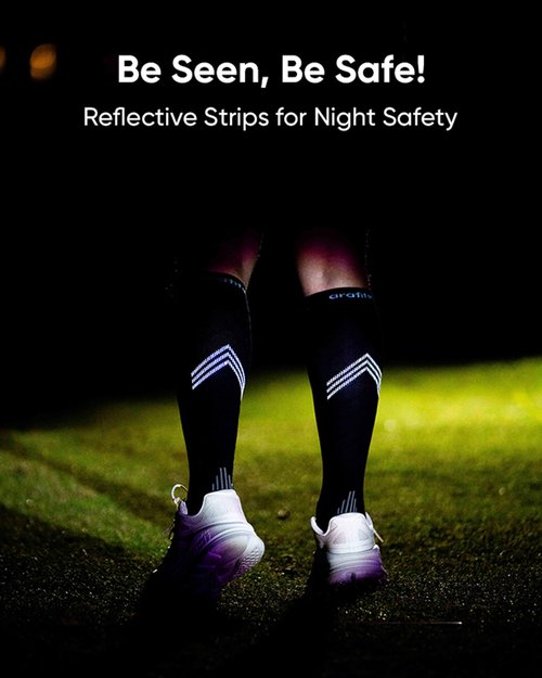 arafits Compression Socks for Men & Women | Premium Lycra Spandex | 15-20mmHg Support for Circulation | Reflective Strips