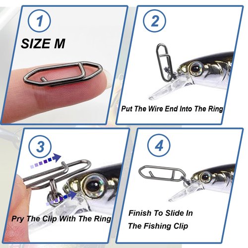 ENERHIKE Fishing Power Clips, 200pcs Fishing Speed Clips for Fishing Lure Quick Change, High Strength Stainless Steel Clips Snap Freshwater Saltwater Crankbait Popper Lure Connector Tackle