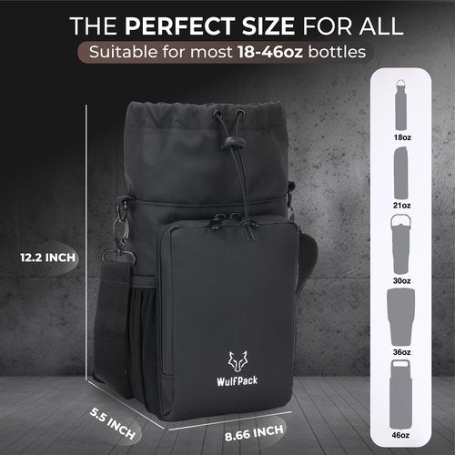 WulfPack Magnetic Gym Bag, Magnetic Bottle Bag, Water Bottle Carrier Holder with Large Phone Pockets, Large Pockets, Gym Bag, Work, and Sports (Black)