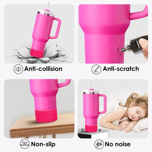 Raioaea for Stanley Cup Accessories, Leopard Engraved Silicone Boot for Stanley Cup 40oz 30oz 20oz & Hydro Flask 12-24oz, Stylish Bottom Protector Cover Sleeve for Yeti, Simple Modern,Rose Pink