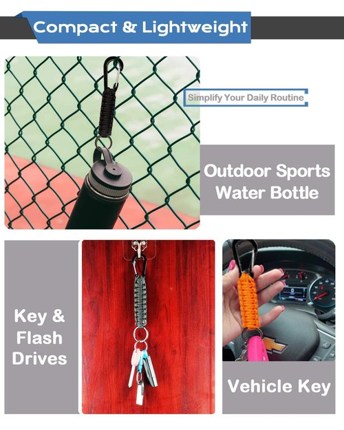 Oythiem Paracord Keychain with Carabiner for Men, Women, Boys, Girls, Hook Keychains with Clip and Aluminum D Ring for Camping, Hiking, Travelling As A Key Organizer for Backpacks, Belt, Car (3 Pack)