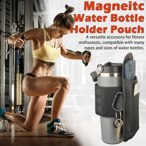 Gym Magnetic Water Bottle Pouch, Magnetic Gym Pouch Phone Holder Bag, Heavy Duty Fitness Water Bottle Accessories for Stanley, Owala, Soufull, Simple Modern Water Bottle