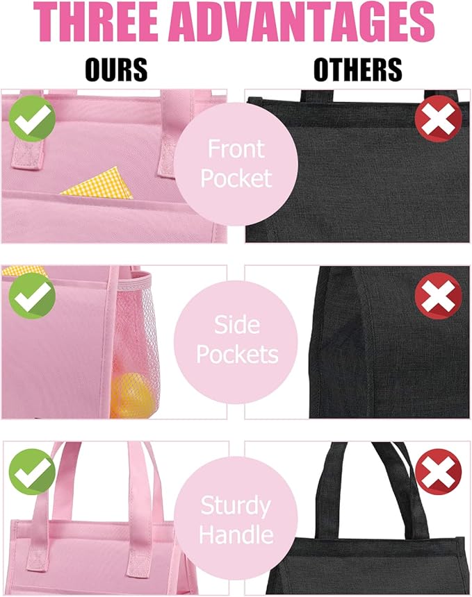 Fmeida Insulated Lunch Cooler - Reusable Women's Cooler Bag with Aesthetic Kawaii Design, Perfect for Office, Picnic, Beach | Front, Side, Interior Pockets