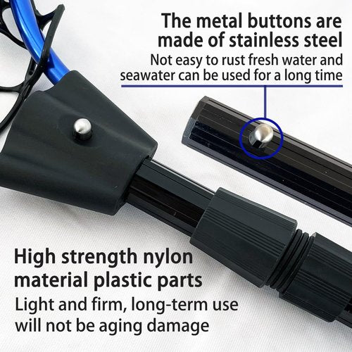SEASPRO Telescoping Metal Lock Fishing Net Blue Aluminum Alloy Rubber Fish Net - Adjustable Length Lightweight Foldable Large Fishing Net with Handle Collapsible Extendable Fishing Accessories