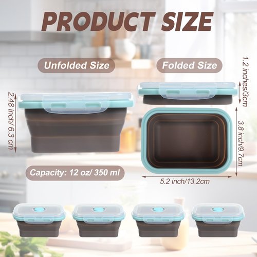 Potchen 4 Pcs Camping Bowls with Lids Collapsible Silicon Travel Bowls 12 oz Expandable Food Storage Containers Sets Portable Folding for Salad Travel Heat Resistant(Gray)