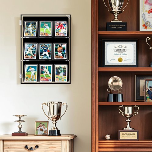 Acrylic Card Display Case ,5 Adjustable Shelves Wall Mount or Tabletop Clear Organizer for Sports Cards, Baseball Championship Rings, Trading Cards, Collectibles, Memorabilia Showcase