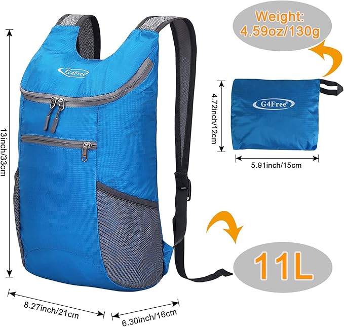 G4Free Lightweight Packable Hiking Backpack for Men Women Small Hiking Daypacks Foldable Shoulder Pack Casual Outdoor Bag 11L