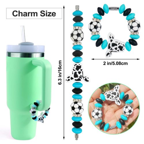 Dannir Cup Charm Beaded Making Kit, Tumbler Accessories, Keychain, Handbags Decoration Charms, Silicone Crafts for Stanley Water Bottle Art Set with Football