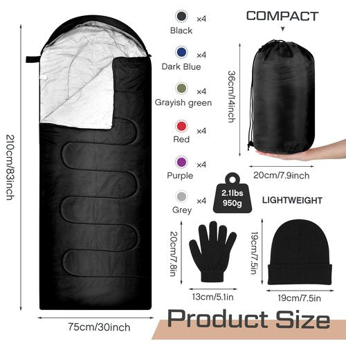 Preboun 24 Sleeping Bags Winter Beanies Gloves Set for Homeless Warm or Cold Weather Sleeping Bags Winter Hat and Gloves Pack for Backpacking Camping Hiking Homeless Supplies(Classic Color)