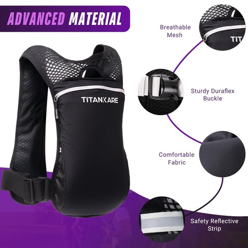 TITANKARE Hiking Backpack Running Vest – Elite Series 5L Vest with Pockets, Lightweight Water Bottle, Phone Holder, Adjustable Reflective Marathon Trail Running Gear Hiking Backpack for Women and Men