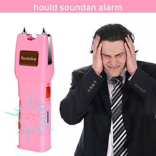 Stun Gun with LED Flashlight for Women Self Defense Rechargeable Stun Guns with Safety Switch (Pink)