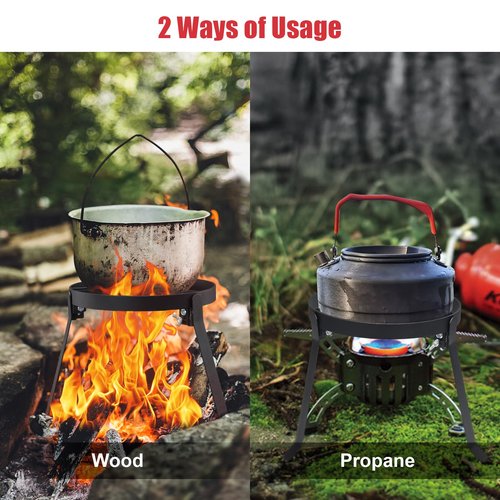 ETICSIPA Cooking Tripod for Campfire, 9.8Inch Durable Steel Campfire Tripod for Cooking for Dutch Oven Outdoor Cooking, Foldable Fire Pit Stand with Black Heat Resistant Coating