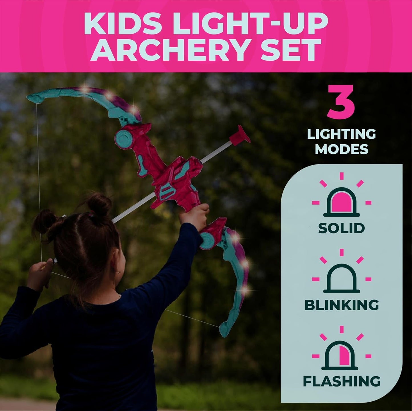 Toysery Kids Archery Set with LED Flash Lights, Toy Bow and Arrow Set for 6-8 Years Old Boys, Includes Archery Bow, 6 Archery Arrows, Target, Quiver - Great for Youth Practice