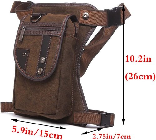 Canvas Multi-Purpose Waist Fanny Pack Tactical Military Drop Leg Bag Small Running Camping Hiking Motorcycle Bike Cycling Pouch Shoulder Bag Dark Brown