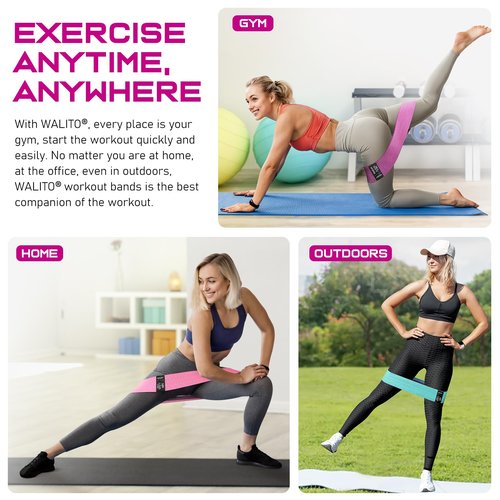WALITO Exercise Bands Set for Butt, Resistance Bands with Handles, Booty Bands for Yoga, Pilates, Fort Rehab, Gym and Home Workout.