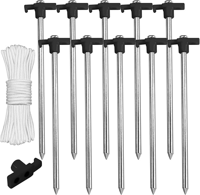 ABCCANOPY Tent Stakes 16" Camping Tent Stakes, 10pc-Pack (Black)