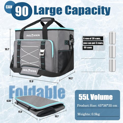 INSMEER Insulated Cooler Bag 90Cans/55L Large Cooler Bag, Collapsible Coolers for Camping/Beach/Picnic