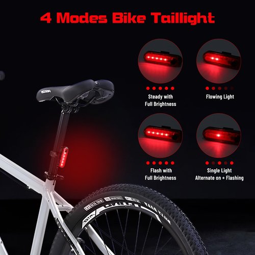 Suruid Bright Bike Light Set, Bicycle Front Headlight and Back Taillight, 8 LED 1000 Lumen and 9600mAh USB Rechargeable Bicycle Headlight, 5 Light Modes Front Light and 4 Modes Taillight