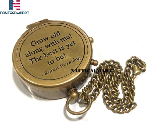 Brass Pocket Compass Grow Old Along with Me Engraving Compass, Valentine Gift, Birthday, Long Distance, Love, Sorry, Keepsakes, Old Memories, Love Momentos