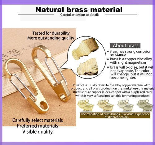Lxshunlifa Brass Carabiner Clip, Heavy Duty Key Ring, Keychain Hook 1.9" & 2.3" for Belt, 2 Pcs Metal Locking and Stainless Spring Snap, Climbing Backpack Camping Small Hooks