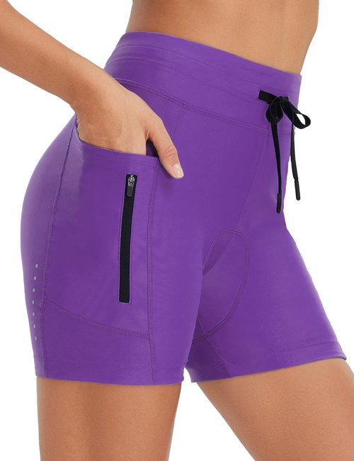 baleaf Women's 4D Padded Bike Shorts High Waisted Cycling Underwear Zipper Pockets for Bicycle Biking Cycle Dark Purple 2XL