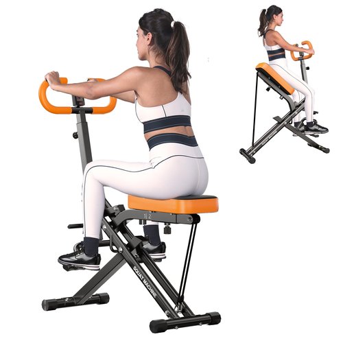 SogesHome Squat Machines Rowing Machine, Foldable & Full Body Exercise Workout Equipment, Row and Ride Squat Machine 330 LBS Weight Capacity, Glute Trainer Machine (Orange)