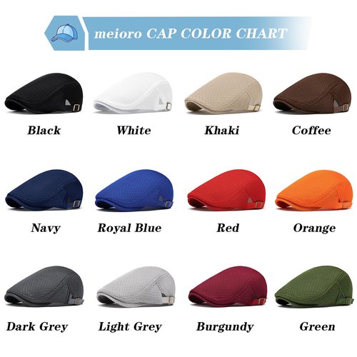 meioro Mens Breathable Mesh Summer Hat Adjustable Flat Cap Newsboy Beret Ivy Cap Irish Cabbie Fishing Hats（Orange+Red）