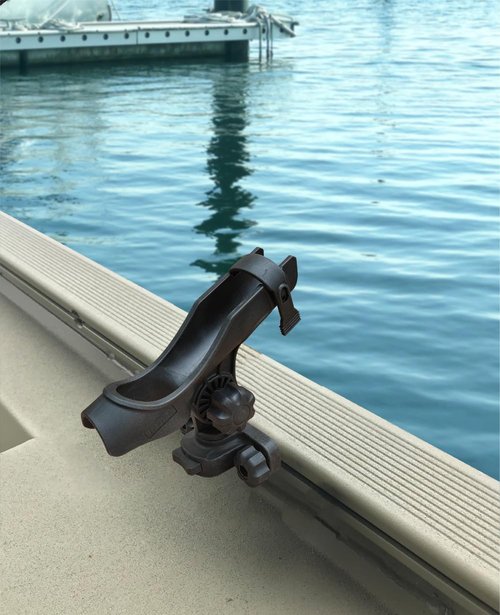 Brocraft Baitcaster/Spinning Rod Holder with 90 Degree Gunnel Track Mount/ Versatrack Boat Rod Holder/ Lund Sport Track Rod Holder / Ranger Track Rod Holder, Normal, Black