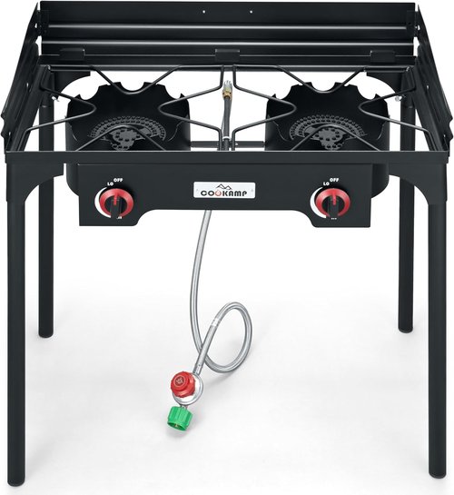 High Pressure Triple Propane Burner Outdoor Propane Camping Stove with 0-20 PSI Adjustable High Pressuer Regulator and Steel Braided Hose 3 Burner Stove Brewing Supply SA3500